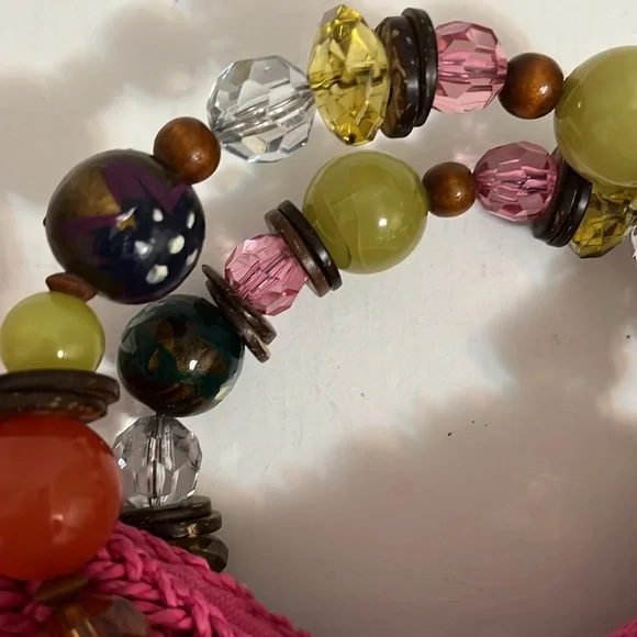 Cappelli Mini Handbag Purse Hot Pink Beaded Handle Woven Straw Summer Fun Small - Picture 7 of 16